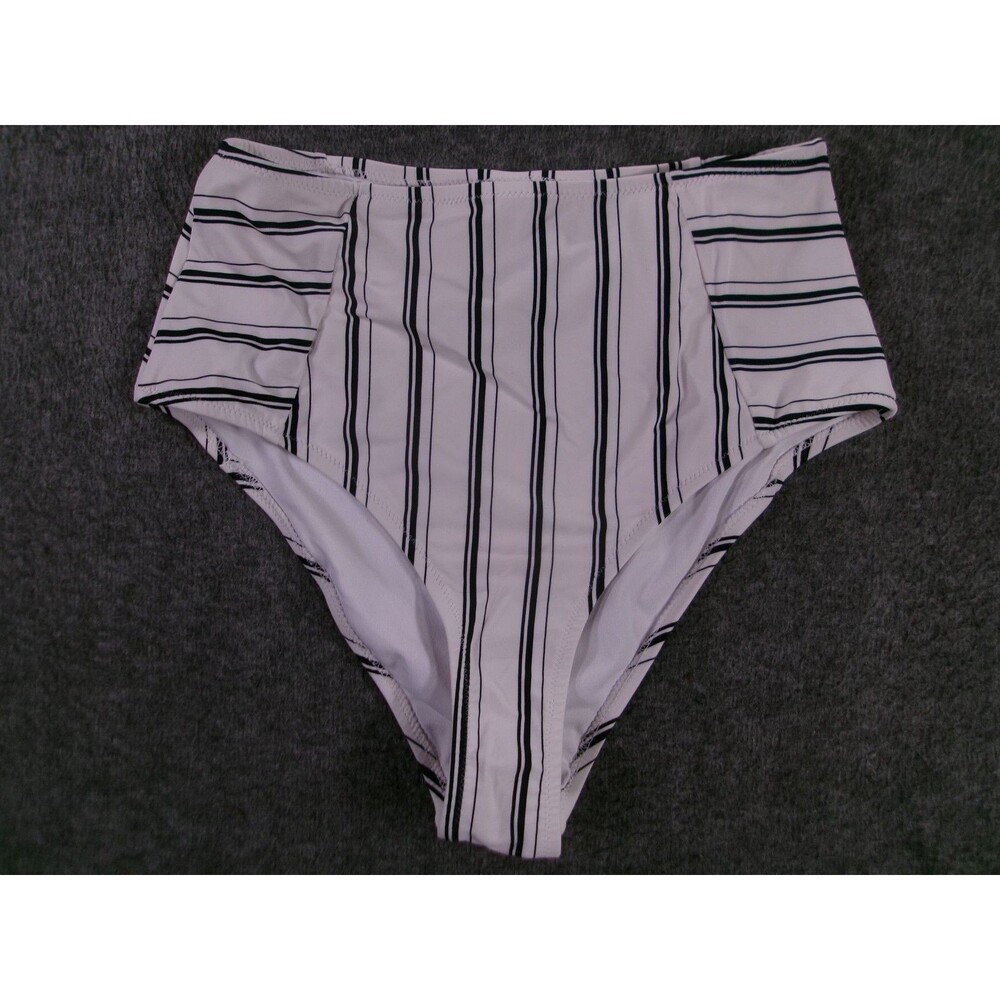 Cupshe Bikini Bottoms Womens S High Waisted Vertical Stripe Black White Swim